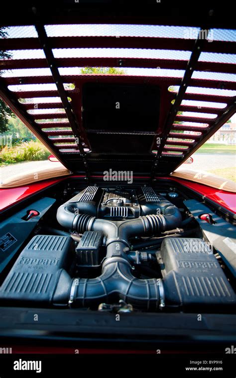 Close up of Ferrari F355 engine, "under the hood Stock Photo - Alamy