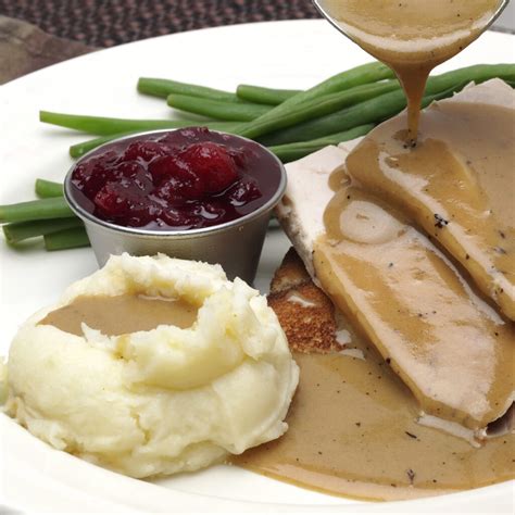 Plate Of Turkey With Gravy Mashed Potatoes And Green Beans Grannys