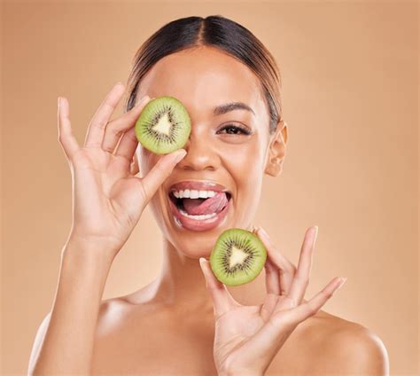 Premium Photo Skincare Kiwi And Portrait Of Woman With Smile In