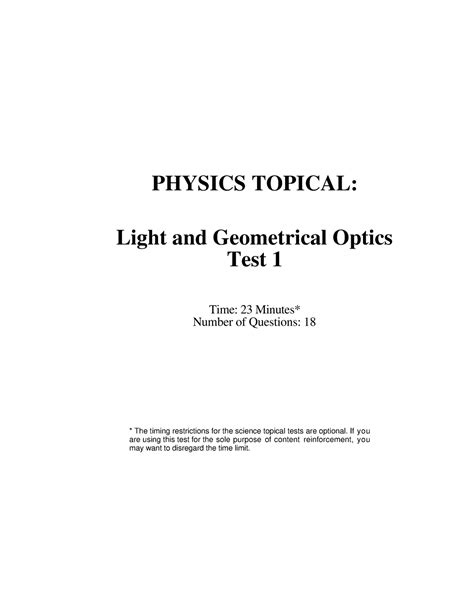 8light And Geometrical Optics Test W Solutions Physics Topical