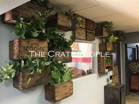 Vintage Wood Crate Planters On Wall Create A Wall Garden Etsy