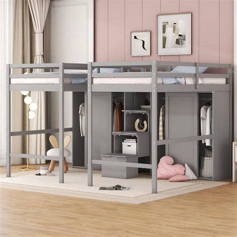 Reviews For Harper Bright Designs Gray Double Twin Loft Bed With 2