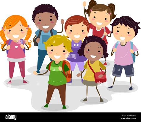 Illustration of a Group of School Children Stock Photo - Alamy