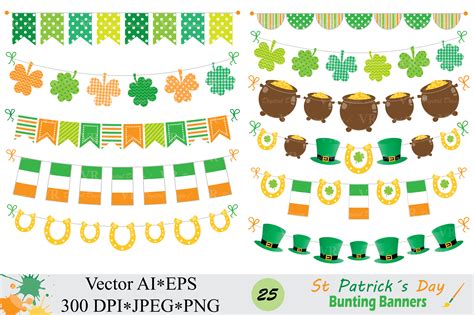 St Patrick`s Day Bunting Banner Clipart Graphic By Vr Digital Design