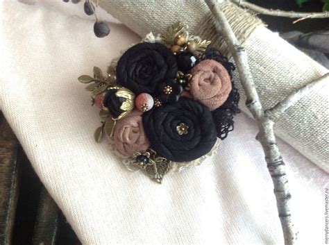 Black and Pink Flower Brooch