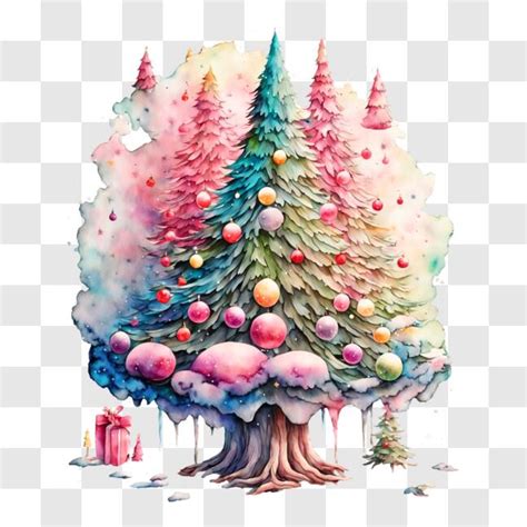 Baixe Rvore De Natal Em Aquarela Enfeites Coloridos Pngs