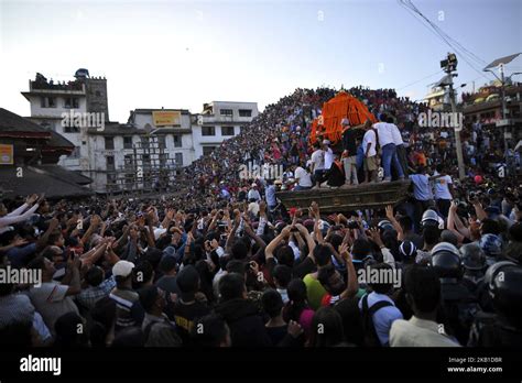 Devotees Pulling The Chariot Of Living Goddess Kumari During Indra