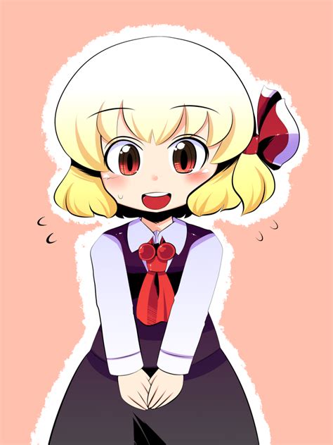 Safebooru Bad Id Blonde Hair Blush Hair Ribbon Happy Open Mouth Red Eyes Ribbon Rumia Simple