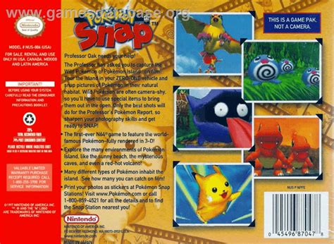 Pokemon Snap Station Nintendo N64 Artwork Box Back