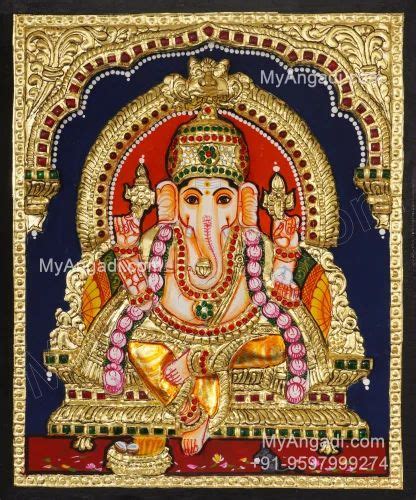 Teak Wood Frame Fine Finish Ganesha 3D Tanjore Painting For Wall