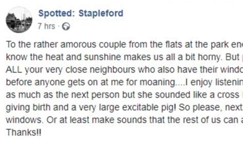 Angry Neighbour Shames Noisy Sex Couple In Hilarious Facebook Post Daily Mail Online
