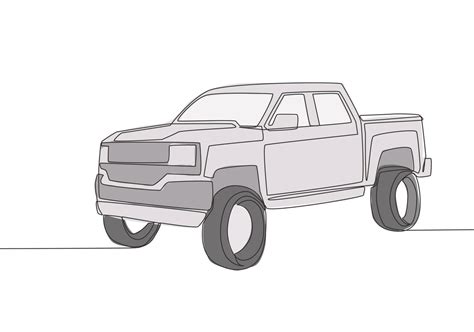 Single Line Drawing Of Tough Pickup Truck Car Cargo Logistics Carrier