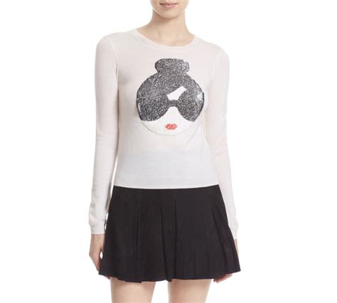 Alice And Olivia Stace Face Embellished Merino Wool Sweater Exotic Excess