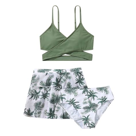 Hienoo Big Girl Swimsuit Coconut Tree Print Bikini Set With Cover Up 3PCS Bathing Suit Walmart