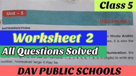 Dav Class 5 Maths Chapter 5 Decimals Worksheet 2 All Questions Solved