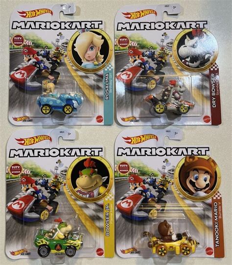 New Hot Wheels Mario Kart Rosalina Bowser Jr Dry Bowser Tanooki Vhtf