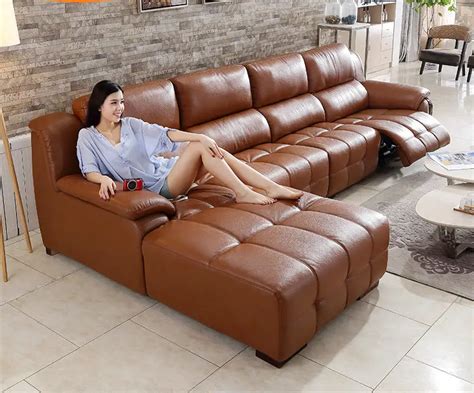 Conjunto de sofás de cuero auténtico para sala de estar sillón