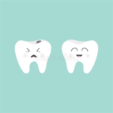 Vector El Sistema Del Icono Del Diente Sano Y De La Carie Dental Ilustración Del Vector