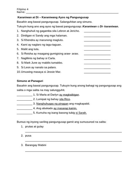 pangungusap worksheets