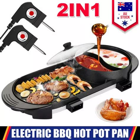 ELECTRIC IN BBQ Grill Hot Pot Barbecue Oven Non Stick Smokeless Pan Hotpot PicClick AU