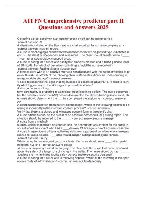 ATI PN Comprehensive predictor part II Questions and Answers 2025 - ATI