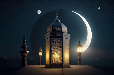 Premium Photo Ramadan Karim Awesome Crescent And Islamic Lantern With