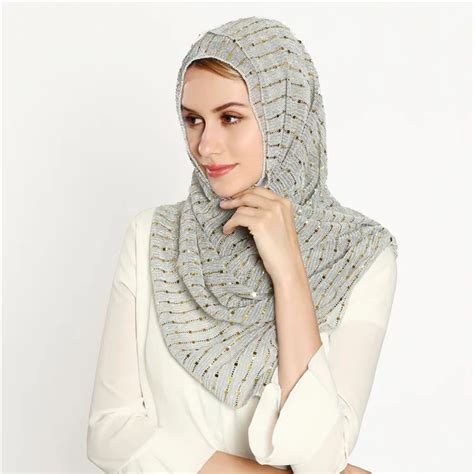 New Style Shiny Sequins Scarf Women Shimmer Pleated Crinkle Hijab