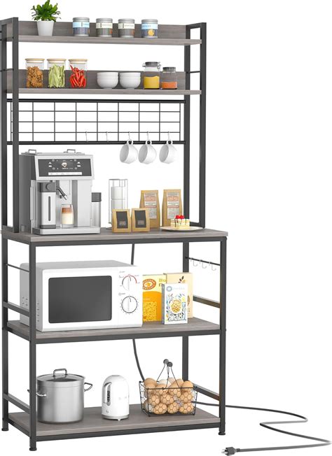 Amazon Jamfly Kitchen Bakers Rack With Power Outlet Coffee Bar