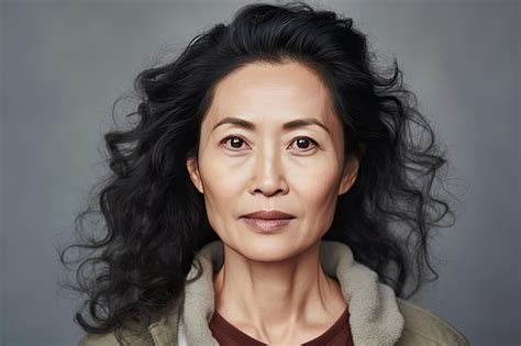 Asian Beautiful Gorgeous 50s Mid Aged Mature Woman Looking At Camera Isolated On White Mature