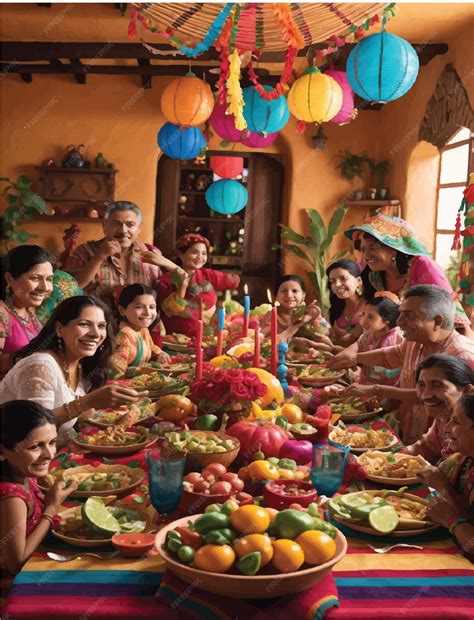 Premium Photo | Mexican family gathering around a traditional dinner