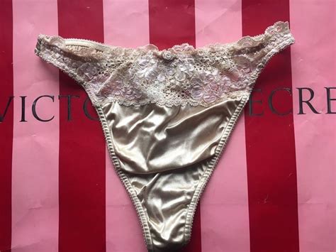 Nwot Vtg Victoria S Secret Second Skin Satin Thong Panties L Large Nude