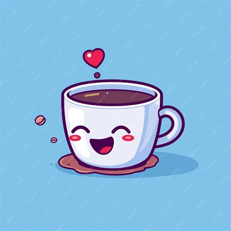 Милая улыбающаяся чашка кофе карикатурный персонаж векторная ...