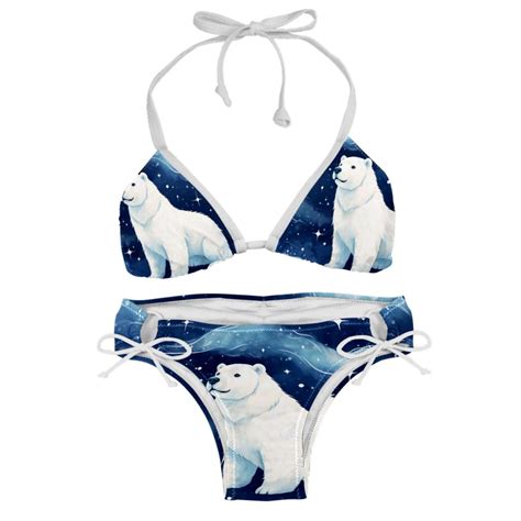 Starry Polar Bear Stylish Bikini Set With Detachable Sponge Adjustable Strap Pack Beach