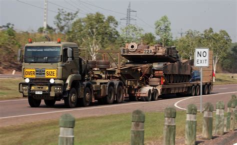 Australian Army Man Tga Tank Transporter Transporting A M1a1 Abrams Mbt