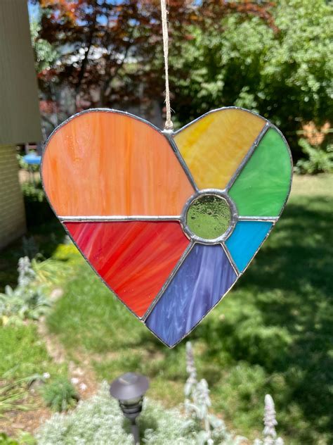 Sunshine Rainbow Heart Stained Glass Window Hanging Sunshine Heart