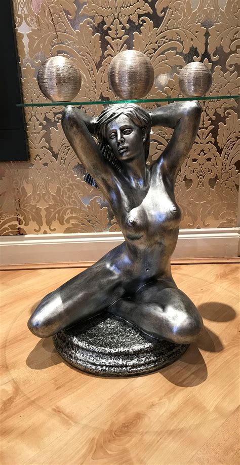 Art Deco Style Silver Side Coffee Table Naked Girl Etsy