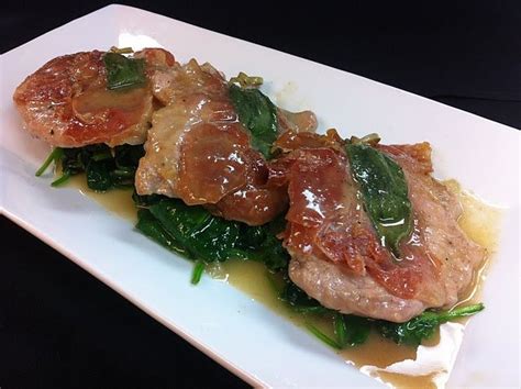 Veal Saltimbocca Prosciutto Sage White Wine Over Spinach Veal