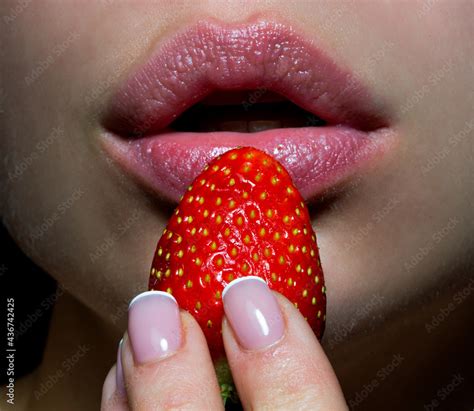 Sexy Womans Lips Erotic Concept Sexy Lips With Strawberries Oral Sex Erotic Woman Secret And