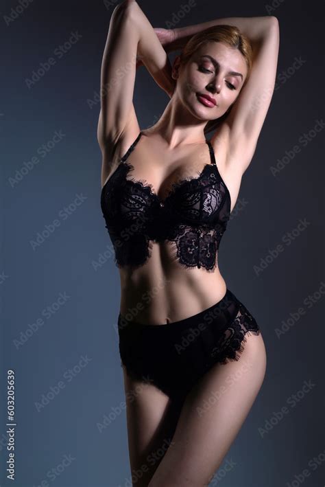 Lingerie Model In Sexy Bra And Panties Lace Black Lingerie Sexy Woman Posing With Slim Sexy