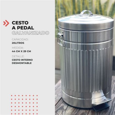 Cesto Tacho Basura Pedal Lts Vintage Galvanizado Hogar Cocina