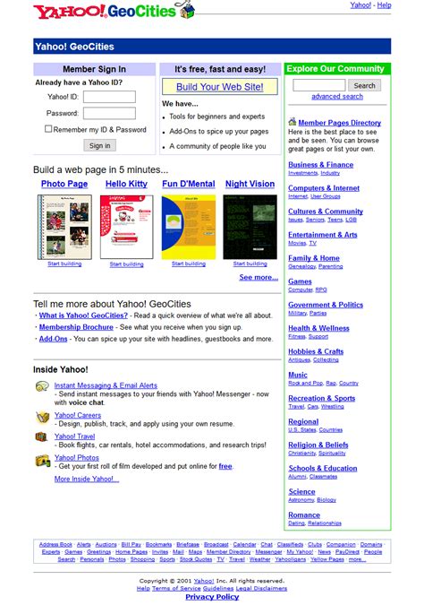 Yahoo Geocities In 2001 Web Design Museum