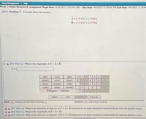 Solved (13\%) Problem 7: Consider these two vectors: | Chegg.com