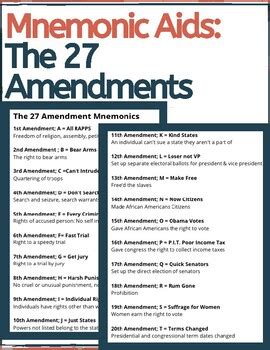 Working Memory Skills Resource Mnemonic Devices The 27 Amendments