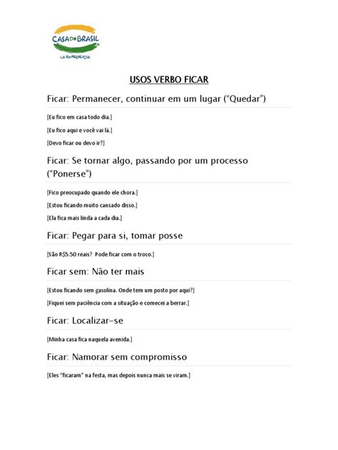 Como Ficar Acordado Com Sono - Usos Verbo Ficar Ou Estar | PDF