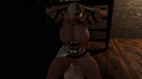 Huge Tits MUSCLE Woman Riding A BIG White Cock Boy