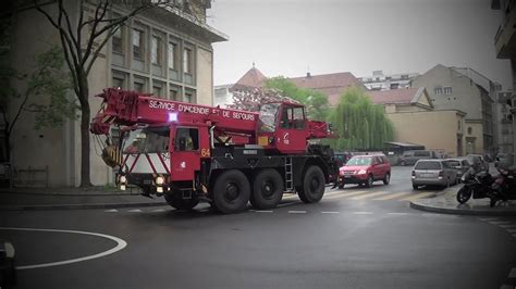 Pompiers Genève grue 64, camion 52 et voiture 3 // Geneva fire crane ...