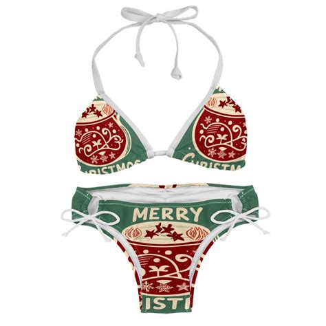 Christmas Font Swimsuit Bikini Set With Detachable Sponge And Adjustable Strap Two Pack For