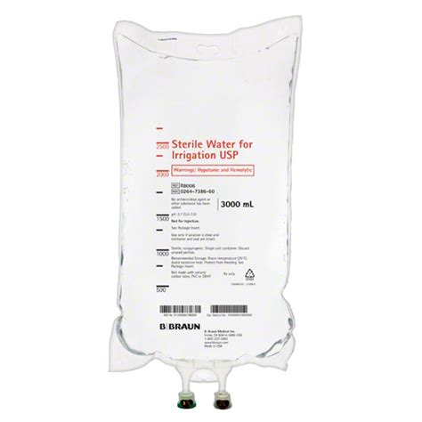 B. Braun R8006 Sterile Water for Irrigation, USP, 3000 mL Case of 4 ...