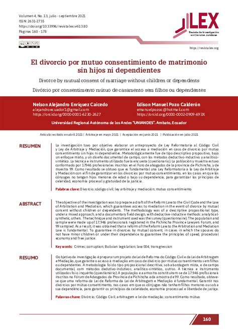 Pdf El Divorcio Por Mutuo Consentimiento De Matrimonio Sin Hijos Ni