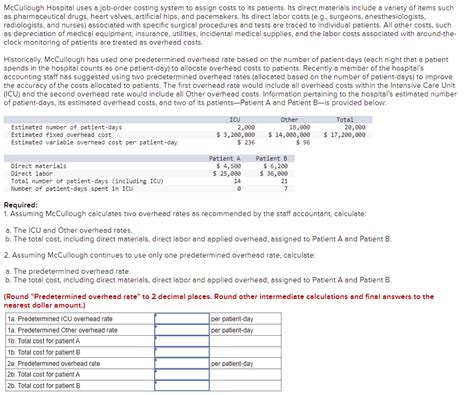 Solved Mccullough Hospital Uses A Job Order Costing System Chegg